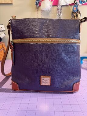 Dooney & Bourke Purple Leather Messenger with Brown Trim and Gold Hardware